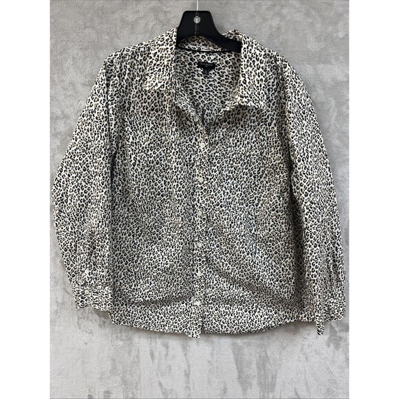 Talbots Dress Shirt Women’s 2X Top Animal Print Cheetah Leopard Button Up Cotton - Picture 1 of 7